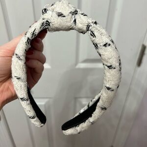 White and black tweed hard headband with top knot